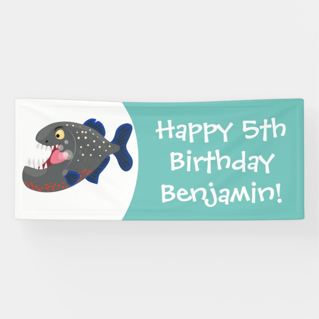 Hungry funny piranha cartoon illustration banner (Horizontal)
