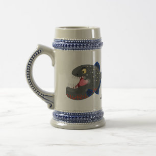 Hungry funny piranha cartoon illustration beer stein