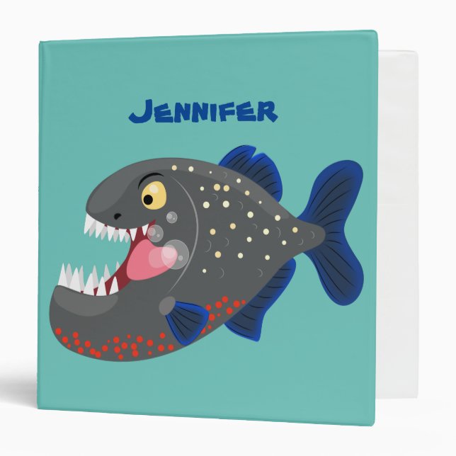 Hungry funny piranha cartoon illustration binder (Front/Inside)