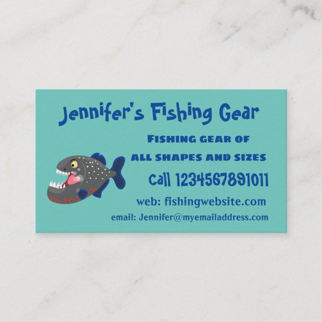 Hungry funny piranha cartoon illustration business card (Front)
