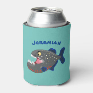 Hungry funny piranha cartoon illustration can cooler