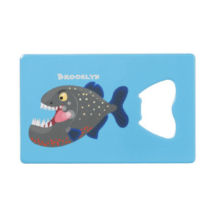 Hungry funny piranha cartoon illustration credit card bottle opener