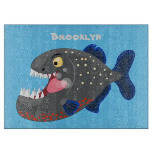 Hungry funny piranha cartoon illustration cutting board