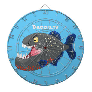 Hungry funny piranha cartoon illustration dartboard