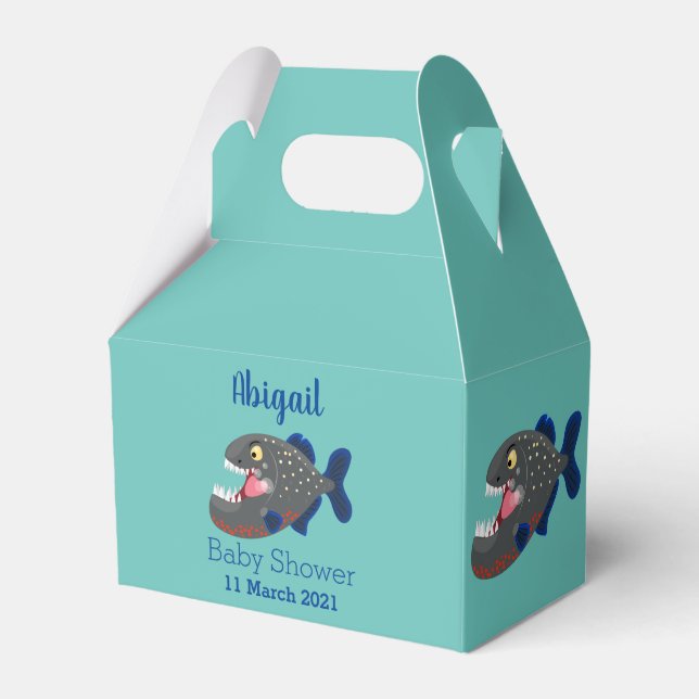 Hungry funny piranha cartoon illustration favor box (Front Side)
