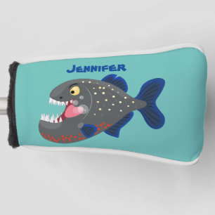 Hungry funny piranha cartoon illustration golf head cover