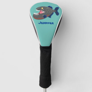 Hungry funny piranha cartoon illustration golf head cover