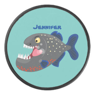 Hungry funny piranha cartoon illustration hockey puck