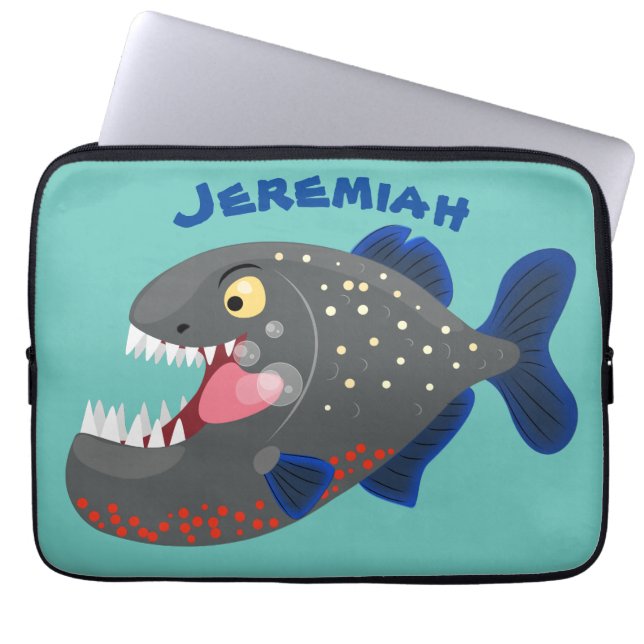 Hungry funny piranha cartoon illustration laptop sleeve (Front)