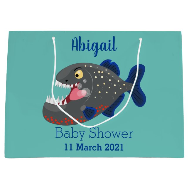 Hungry funny piranha cartoon illustration large gift bag (Front)