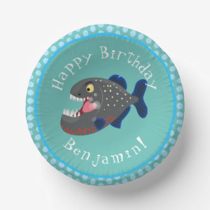 Hungry funny piranha cartoon illustration paper plate