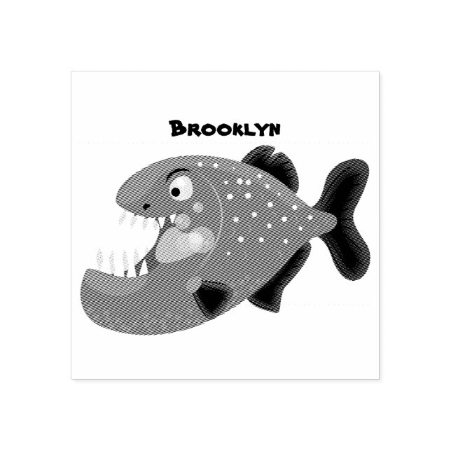 Hungry funny piranha cartoon illustration rubber stamp (Imprint)