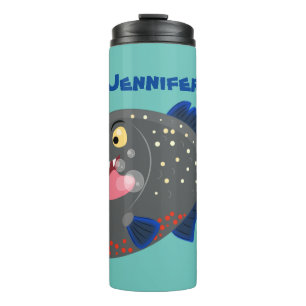 Hungry funny piranha cartoon illustration thermal tumbler