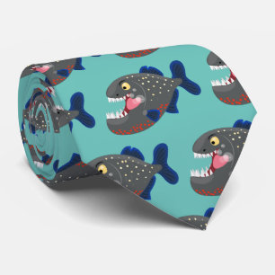 Hungry funny piranha cartoon illustration tie