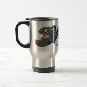 Hungry funny piranha cartoon illustration travel mug