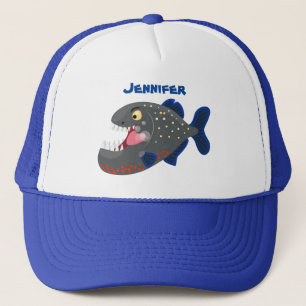 Hungry funny piranha cartoon illustration trucker hat