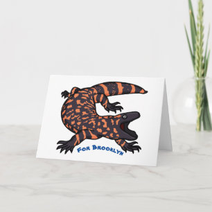 Hungry gila monster lizard cartoon illustration card