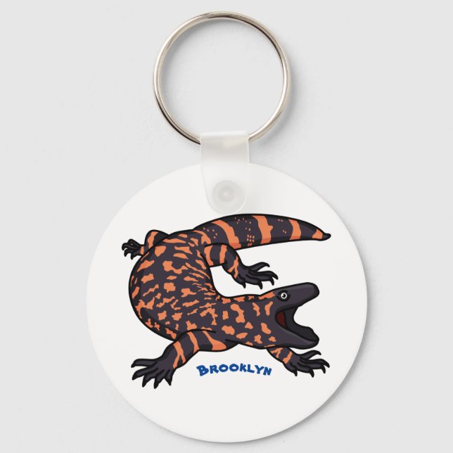 Hungry gila monster lizard cartoon illustration keychain (Front)