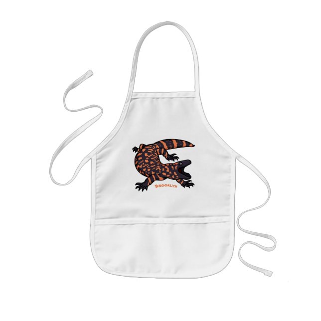 Hungry gila monster lizard cartoon illustration kids apron (Front)