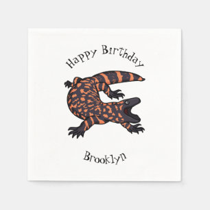 Hungry gila monster lizard cartoon illustration  napkin