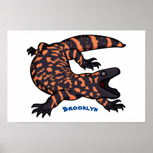 Hungry gila monster lizard cartoon illustration  poster