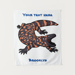 Hungry gila monster lizard cartoon illustration  tapestry