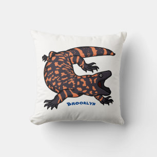 Hungry gila monster lizard cartoon illustration throw pillow