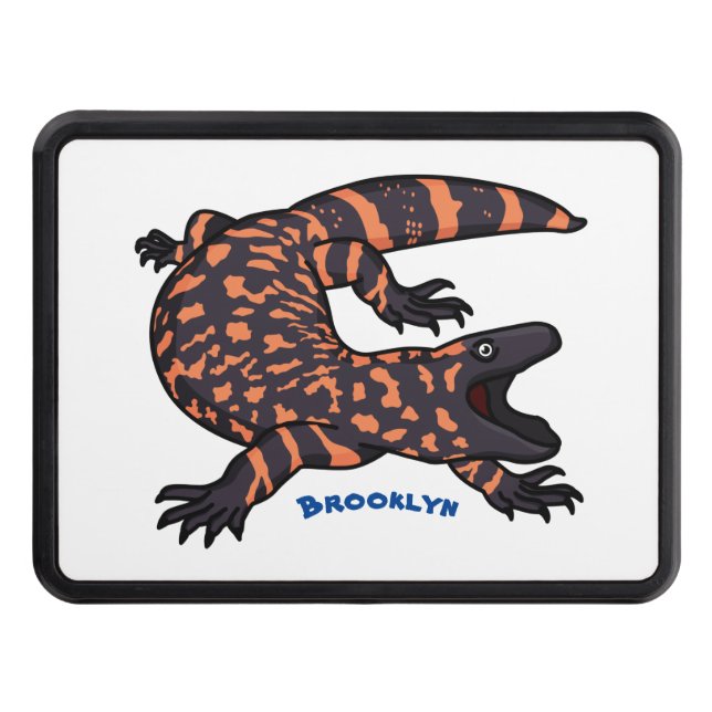 Hungry gila monster lizard cartoon illustration trailer hitch cover (Front)