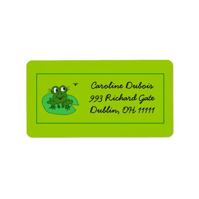 Hungry Girl Frog with Fly Green Custom Address Lab Label (Front)