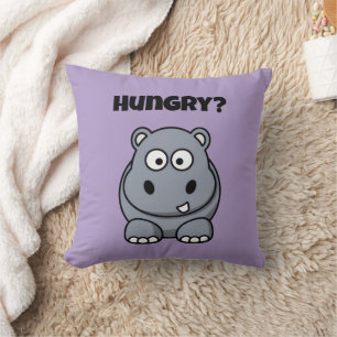Hungry Hippo Funny Kids Hippopotamus Cartoon Throw Pillow