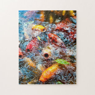 Hungry Koi Lunchtime at Byodo-In Temple Jigsaw Puzzle