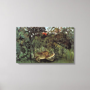 Hungry Lion by Henri Rousseau, Vintage Wild Animal Canvas Print