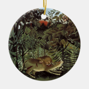 Hungry Lion by Henri Rousseau, Vintage Wild Animal Ceramic Ornament