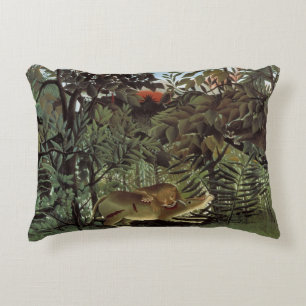 Hungry Lion by Henri Rousseau, Vintage Wild Animal Decorative Pillow