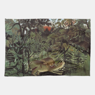Hungry Lion by Henri Rousseau, Vintage Wild Animal Kitchen Towel