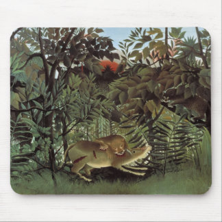 Hungry Lion by Henri Rousseau, Vintage Wild Animal Mouse Pad