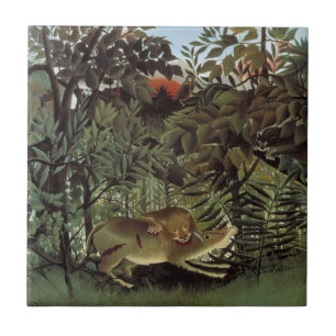 Hungry Lion by Henri Rousseau, Vintage Wild Animal Tile