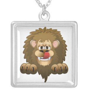 Hungry Lion Cartoon Silver Plated Necklace
