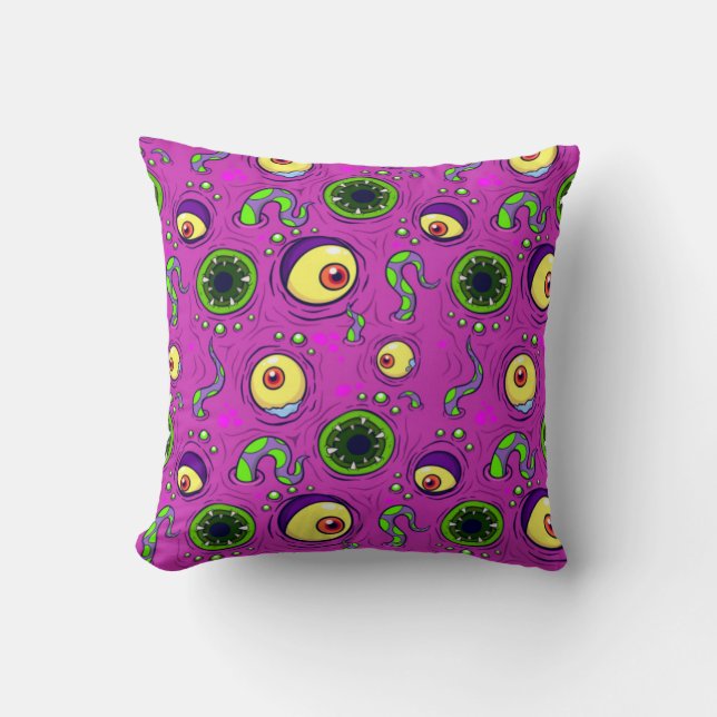 Hungry Monster Seamless Pattern Throw Pillow (Front)