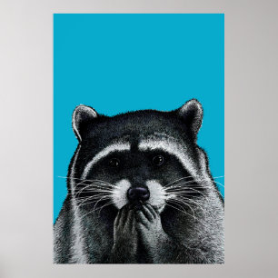 Hungry Raccoon on blue Poster