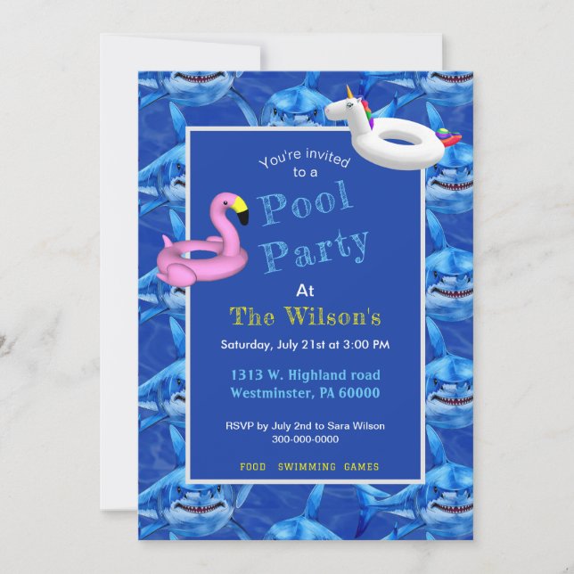 Hungry Shark Pool Party  Invitation (Front)
