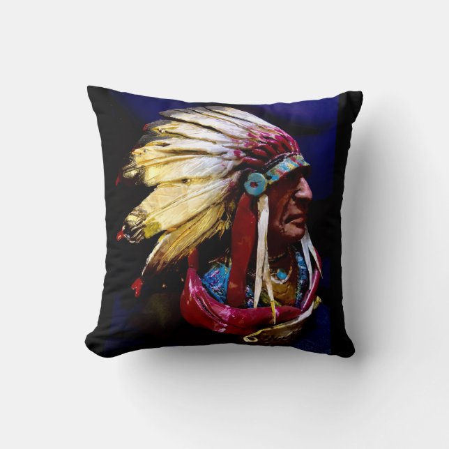 "Hunkpapa Chief" original art Throw Pillow (Front)