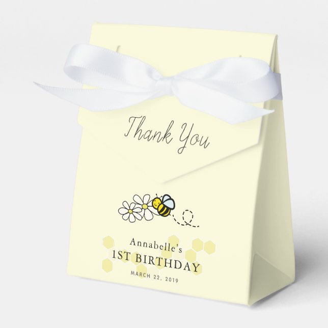 Hunny Bee Daisy Floral Yellow Girl Birthday Favor Box (Front Side)