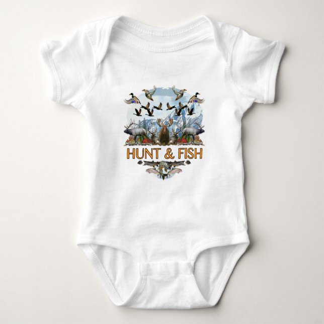 Hunt and fish baby bodysuit (Front)