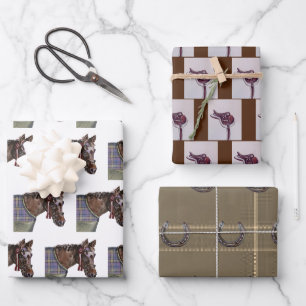 hunt club horse, tack, horse shoe wrapping paper sheet