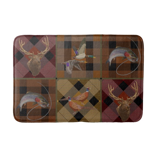 Hunt Club Plaid With Wildlife Game  Bath Mat (Front)