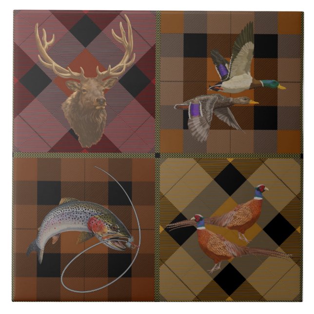 Hunt Club Plaid With Wildlife Game  Tile (Front)