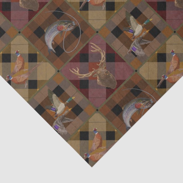 Hunt Club Plaid With Wildlife Game  Tissue Paper (Detail)