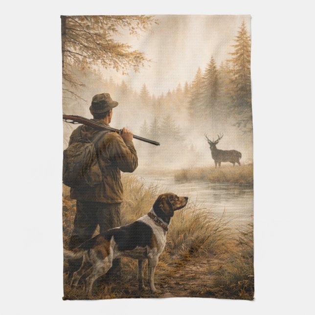 Hunt in the mist kitchen towel (Vertical)
