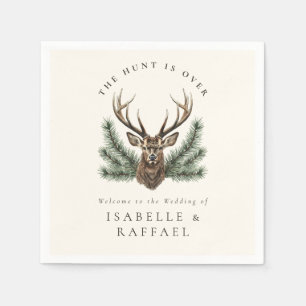 Hunt Is Over Elegant Antler Deer Stag Head Wedding Napkin